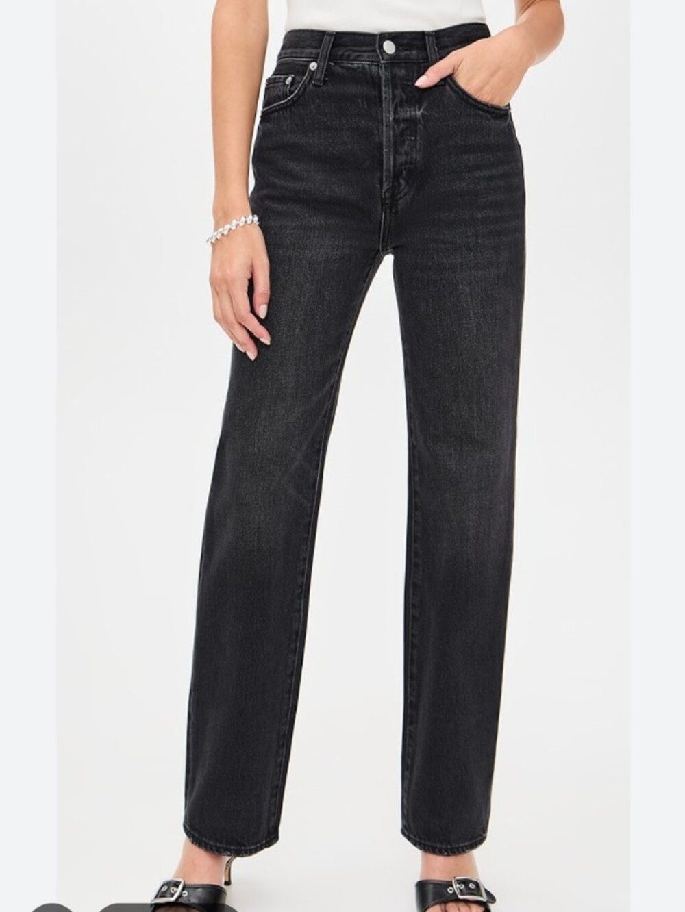 Agolde Washed Black High-Rise Straight Leg Jeans